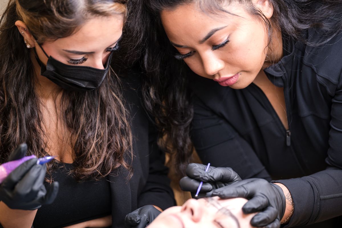 Hands-on permanent makeup training at Brow Lady Academy for Rhode Island students